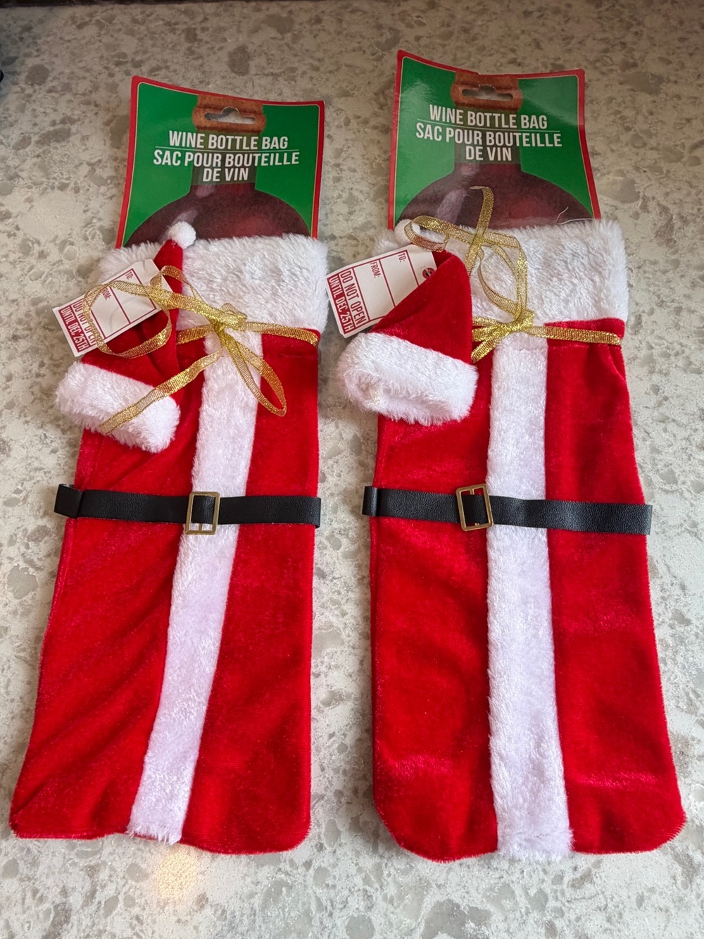 🆕 Set Of Santa Suit Wine Bottle Bags- Red and White Holiday Bottle Cover